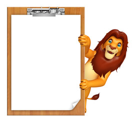 fun Lion cartoon character with exam pad