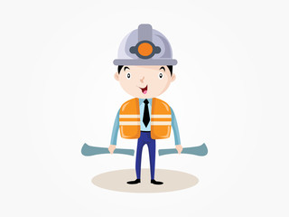 male engineer professional vector illustration with plan paper