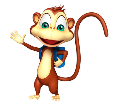 cute Monkey cartoon character with school bag