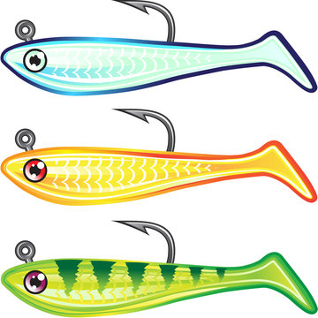 Soft plastic fishing lure bait fish imitation jig Vector illustr