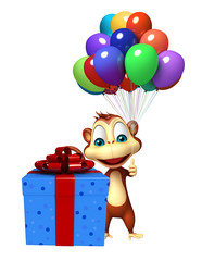 cute Monkey cartoon character with baloon and giftbox