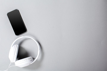  Audio Headphones with Cord on Grey Background