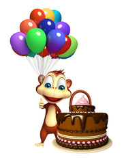 cute Monkey cartoon character with baloon and cake