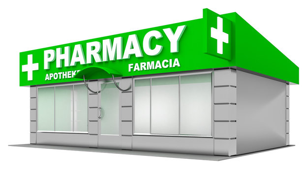 3D Illustration of pharmacy store isolated on white