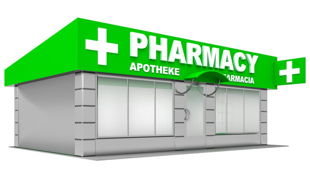 3D Illustration of pharmacy store isolated on white