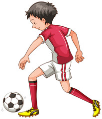 Man in red outfit playing soccer