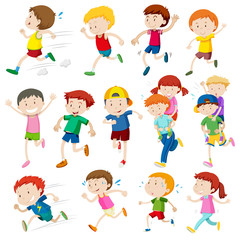 Obraz na płótnie Canvas Simple characters of kids running