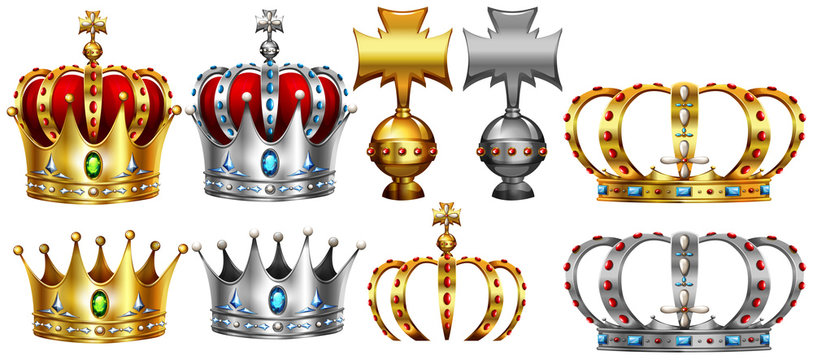 Different design of gold and silver crown