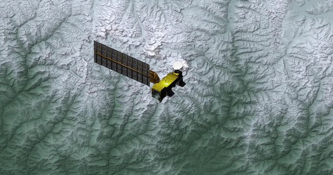 Top view of Earth-observing Aqua spacecraft in orbit above the Himalayas. Data: NASA/JPL.