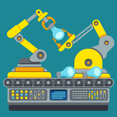 Robotic production line. Manufacturing machine vector concept. Industrial process equipment or factory technology production vector illustration 