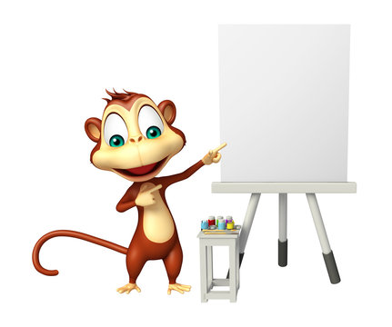 fun Monkey cartoon character with easel board