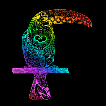 recommend clip art: Hand Drawn doodle toucan. Rainbow gradient toucan