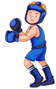 Boxer in blue costume with gloves and guard