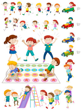 Children characters playing games