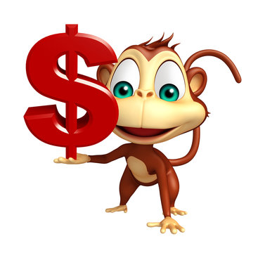 cute Monkey cartoon character with dollar sign