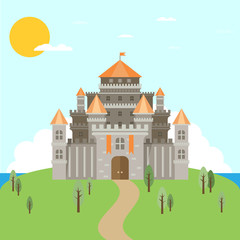 Obraz na płótnie Canvas Magical fabulous cartoon castle. Vector flat illustrations