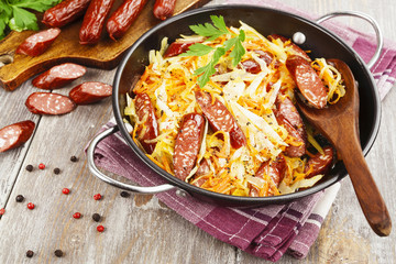Stewed cabbage with smoked sausage