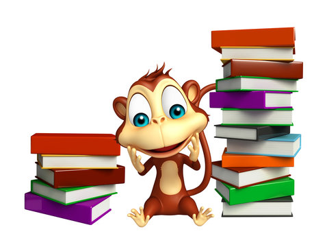fun Monkey cartoon character with book