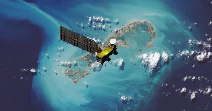 Top view of Earth-observing Aqua spacecraft in orbit above Bermuda. Data: NASA/JPL.