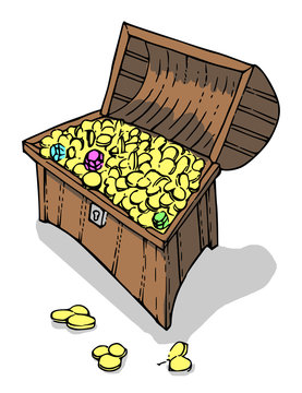 Schat in schatkist - gouden munten - gekleurd