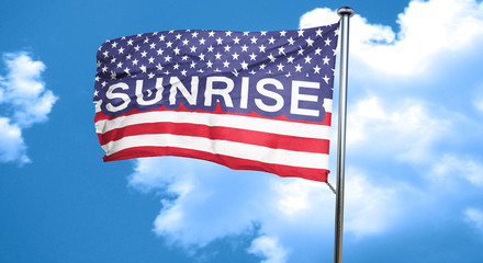 sunrise, 3D rendering, city flag with stars and stripes