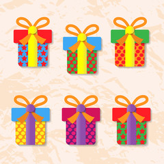 Set of icons of gift boxes on background