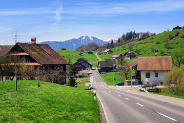 Landscape with a little village in central Switzerland