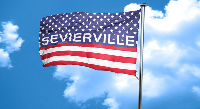 sevierville, 3D rendering, city flag with stars and stripes