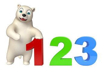cute  Polar bear cartoon character with 123 sign