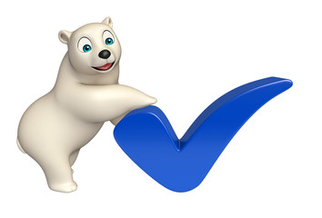 fun  Polar bear cartoon character  with right sign