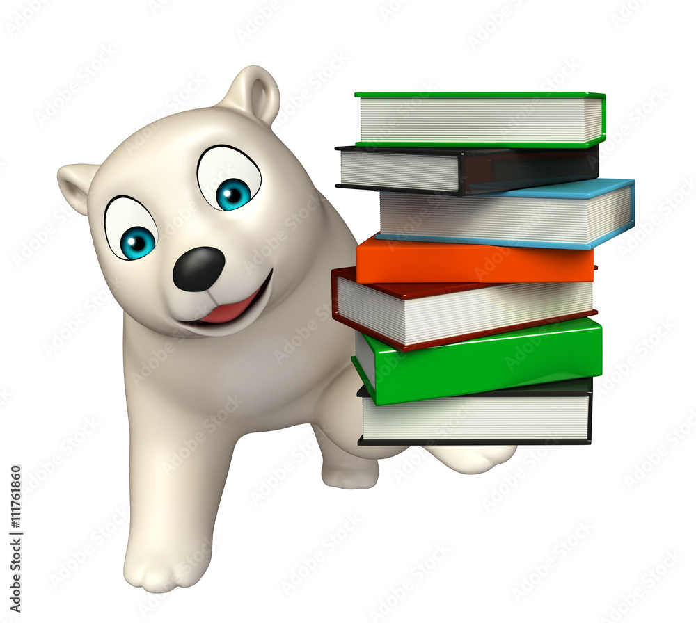 Sticker fun  Polar bear cartoon character  with books