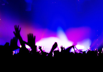 Fototapeta na wymiar silhouettes of crowd party concert music happy