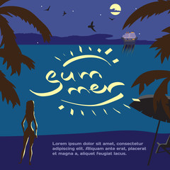 Summer night vacation concept background with space for text. Ve