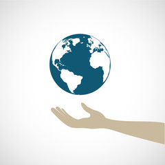 globe terrestre bleu et main,vecteur