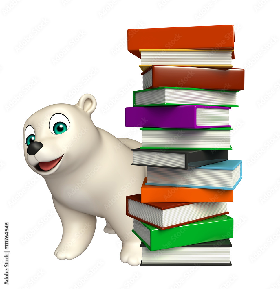 Poster fun Polar bear cartoon character with books