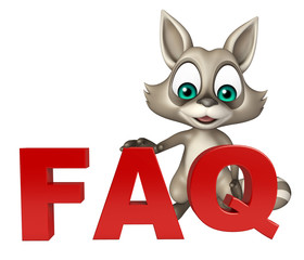 cute Raccoon cartoon character with faq sign