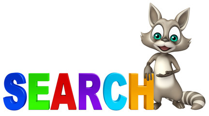 cute Raccoon cartoon character with search sign