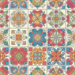 Papier Peint photo Lavable Tuiles marocaines Modèle sans couture floral ethnique