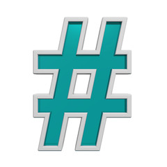 Number mark from turquoise glass with white frame alphabet set. 3D illustration.