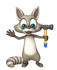 cute Raccoon cartoon character with hammer