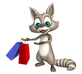 fun Raccoon cartoon character with shopping bag