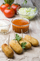 Ration of Croquettes. Typical Tapa of Spanish Cuisine with Rusti