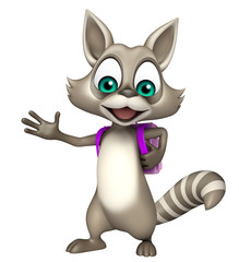 fun Raccoon cartoon character with school bag