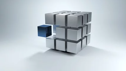 Poster 3D cube with sections in gray and one in blue © XtravaganT