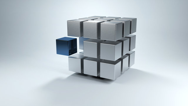 3D cube with sections in gray and one in blue © XtravaganT