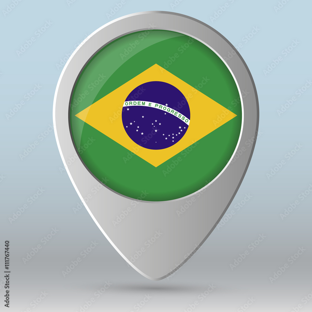 Poster map pointer with flag of brazil. vector illustration.