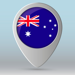 Map pointers with flag and 3D effect on grey background - Australia