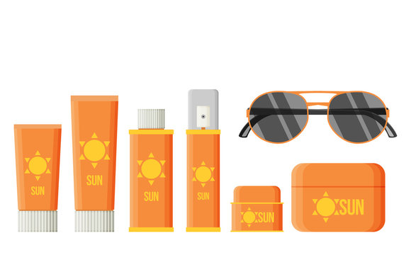 Sunscreen Care Sun Protection Cosmetics vector illustration