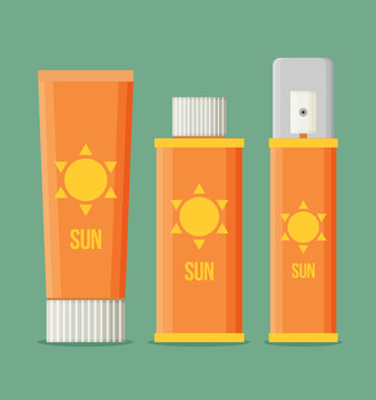 Sunscreen Care Sun Protection Cosmetics vector illustration