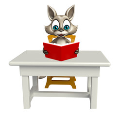 Raccoon cartoon character with books